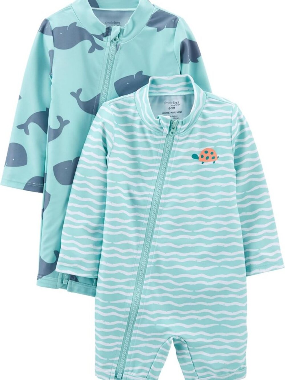 Baby Boys' 2-Pack Zip Rashguards - Quick-Dry Swimwear for Sun Protection